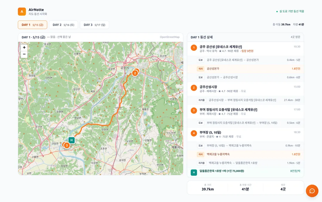 동선 지도 화면